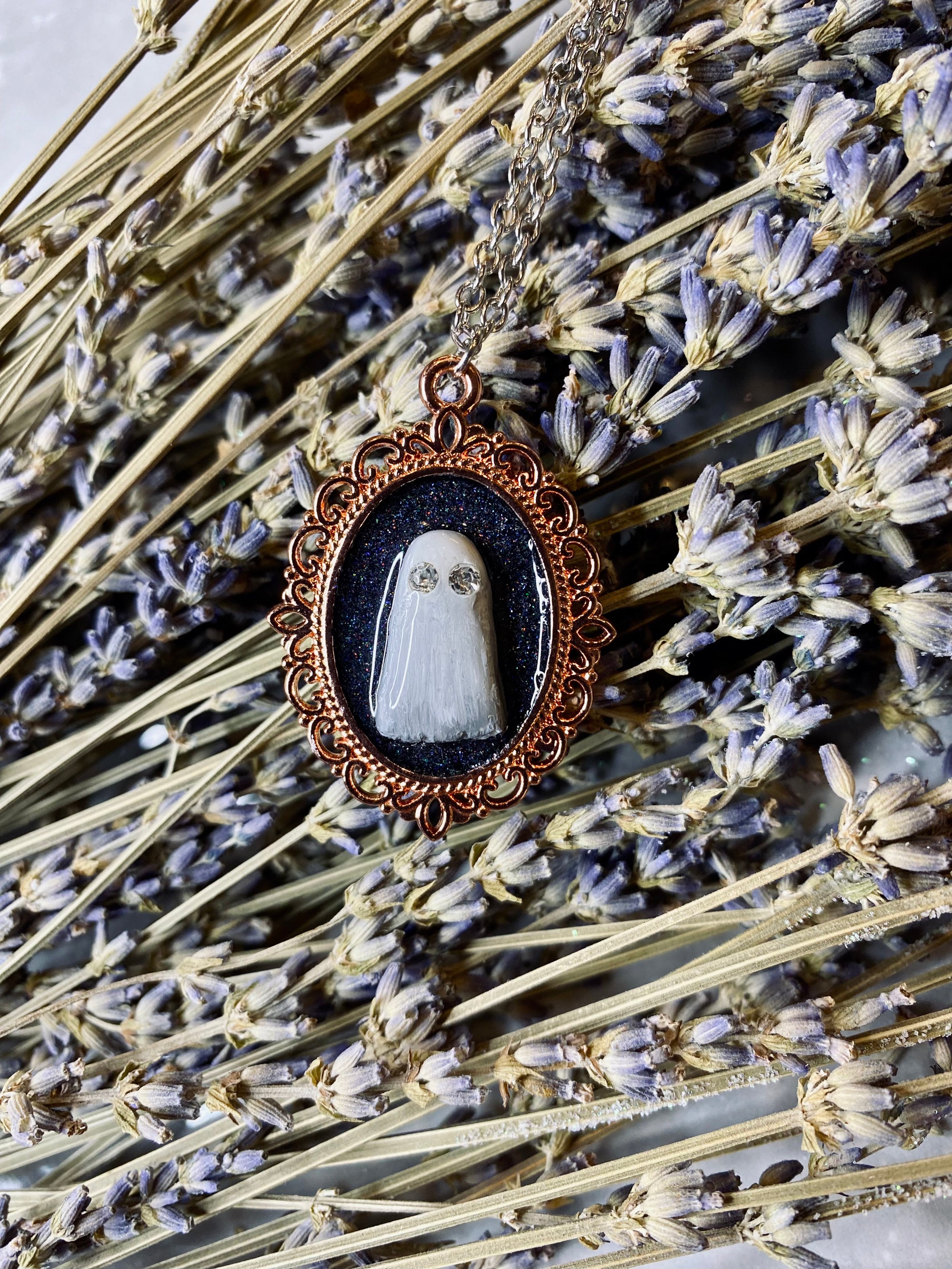 Rhinestone Eyes Ghost Necklace - Creep Cult