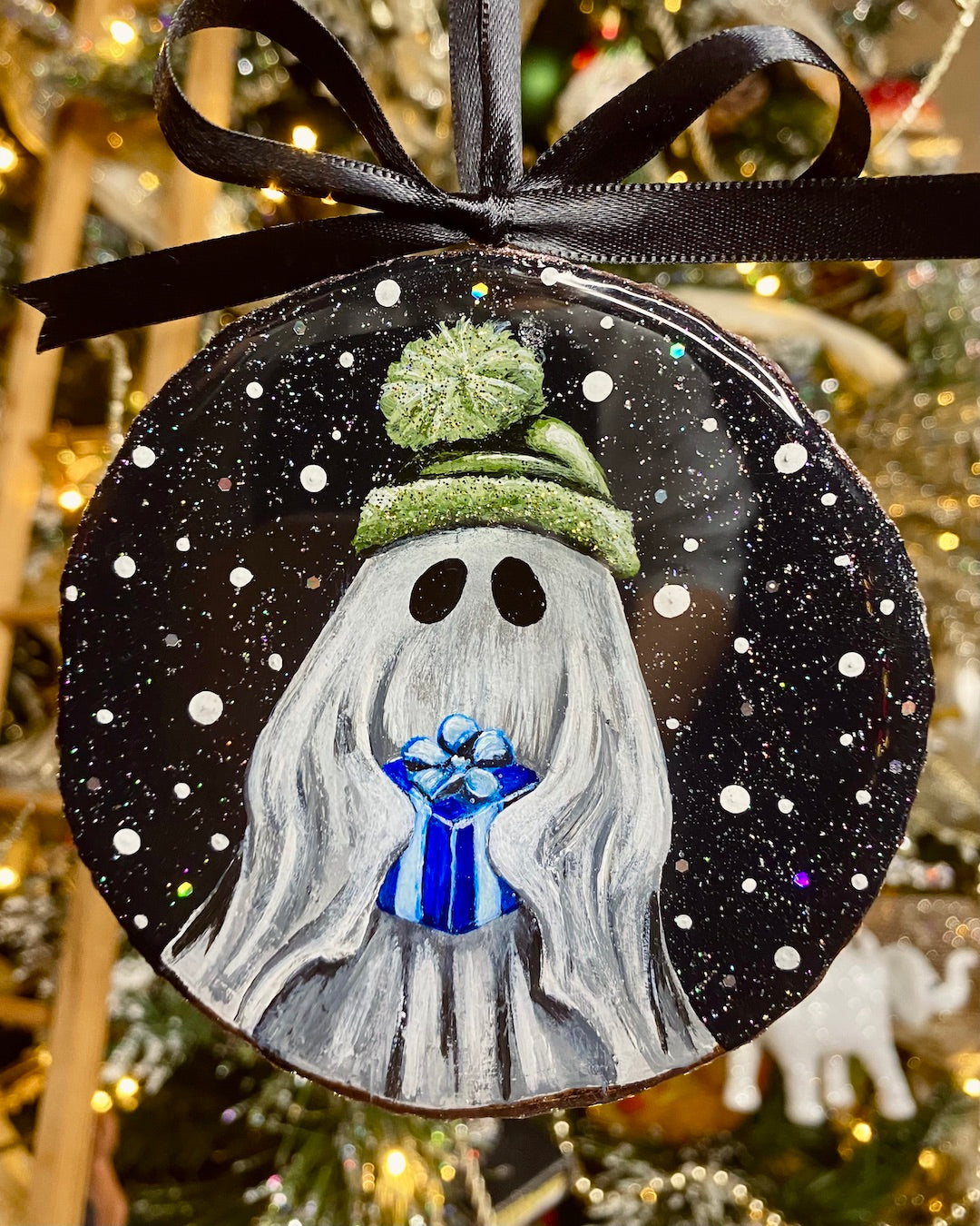 Blue Present Hand-Painted Ornament - Creep Cult
