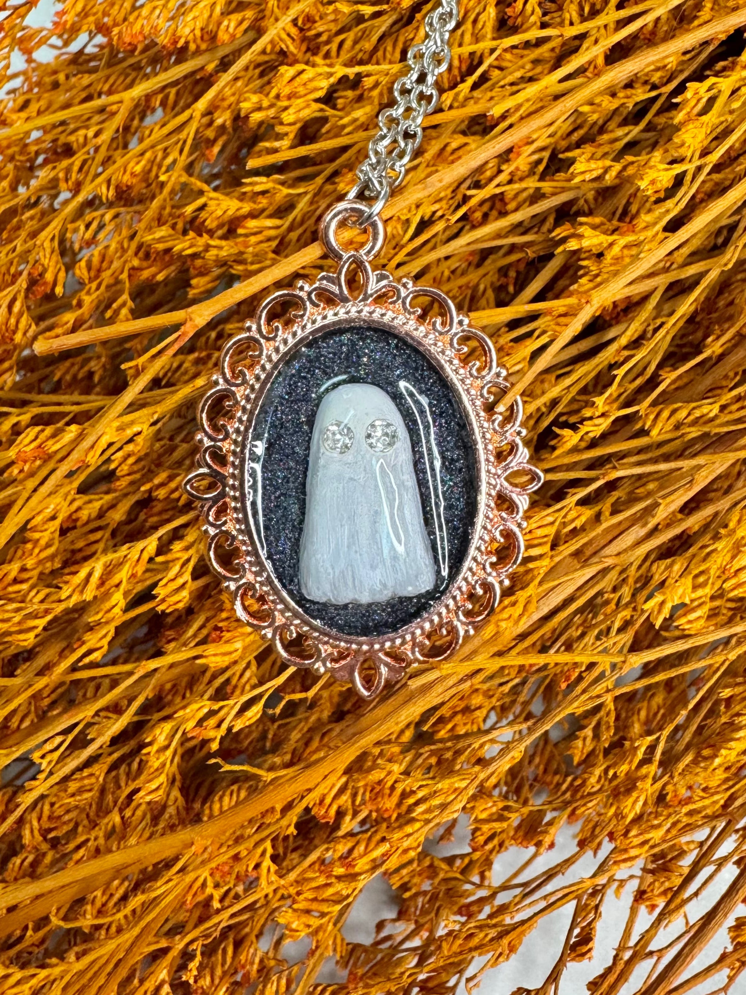 Rhinestone Eyes Ghost Necklace - Creep Cult